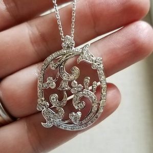 Sterling Silver Antique Style Filigree CZ Necklace